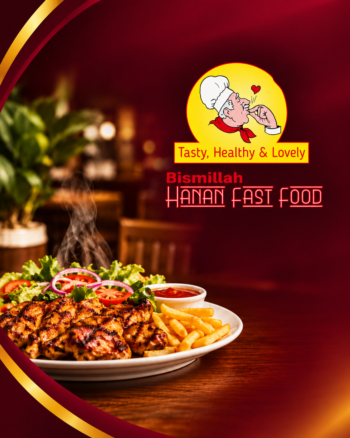 A warm plate of freshly prepared food from Bismillah Hanan Fast Food